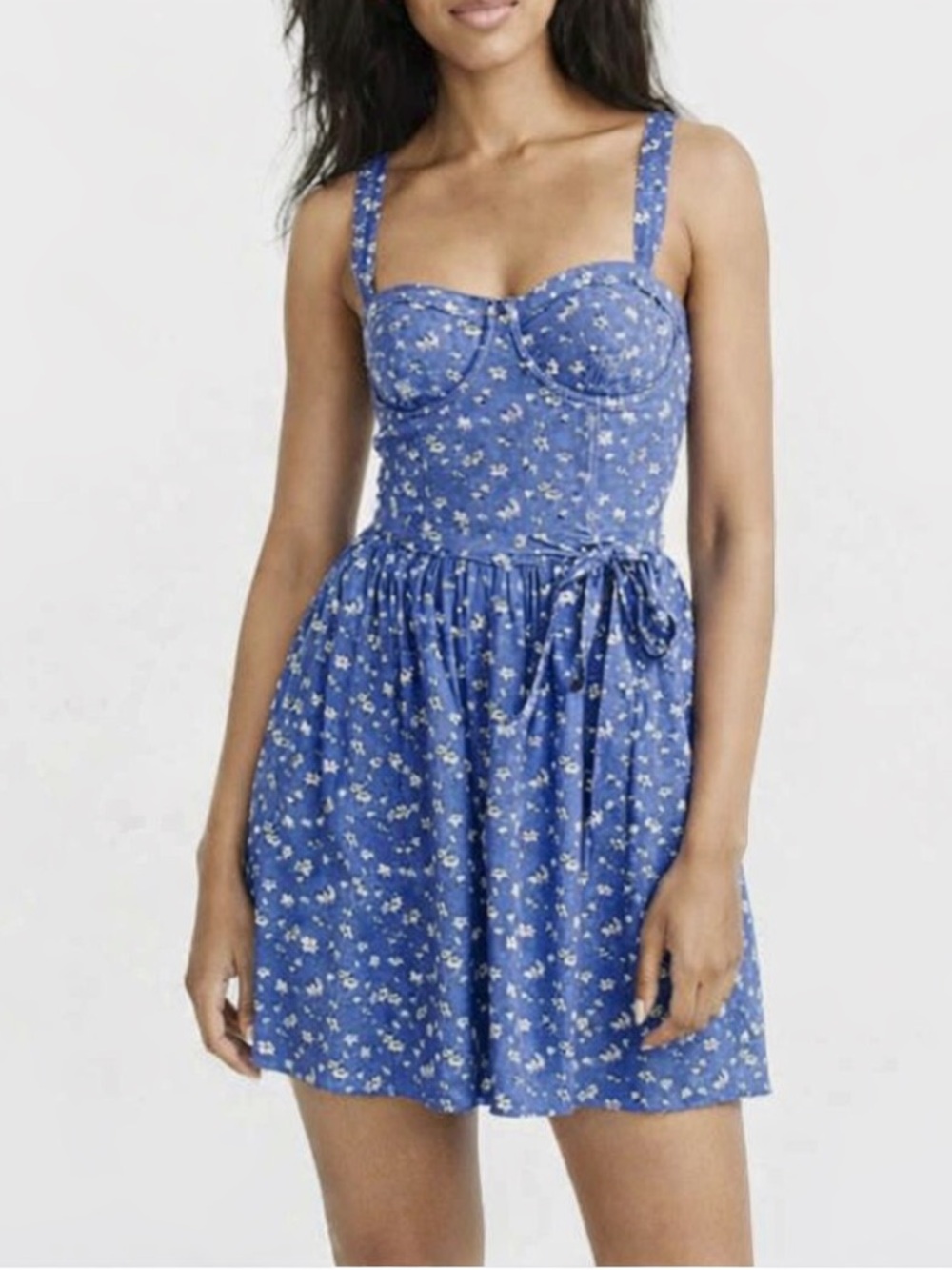 Abercrombie Blue Floral Corset Belted Mini Dress size small